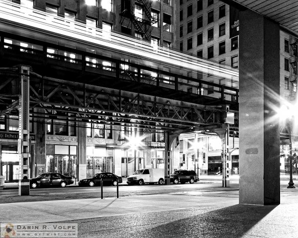 "In the Quiet of the Night" [Chicago 'L' Train Over a Quiet Street in Chicago, Illinois]