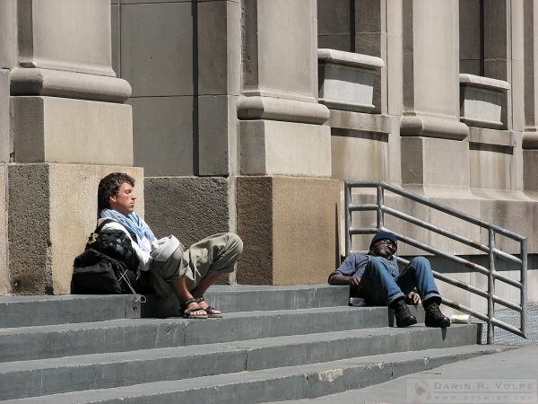 "Two Naps at Union Station" [Two Men Sleeping on Steps in Chicago, Illinois]