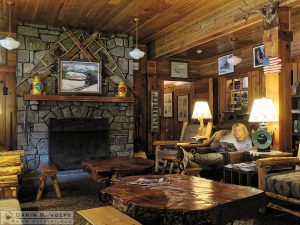 Relaxing in the Izzak Walton Inn's lobby.