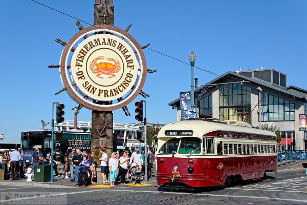 "A Streetcar Named Toronto" [Streetcar Under Fisherman's Wharf Sign in San Francsico, California]