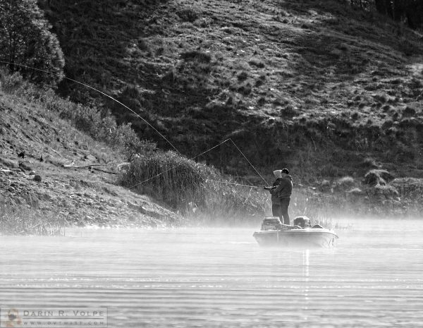 "A Foggy Morning on the Lake" [Fishermen on a Boat on Santa Margarita Lake, California]