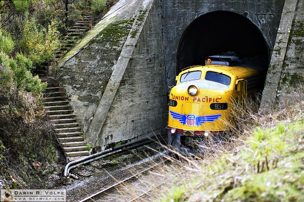 "Birth of a New Era" [Union Pacific E9 Locomotive on Cuesta Grade near Santa Margarita, California]