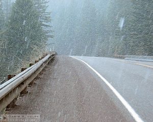 Walking through the snow on US Highway 2.